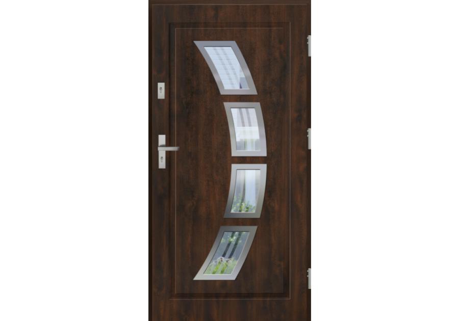 Zdjęcie: Drzwi zewnętrzne stalowo-drewniane Disting Figaro 03 Orzech 90 cm prawe zamek listwowy KR CENTER