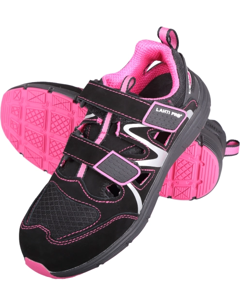 Zdjęcie: Sandały damskie zamsz/dzianina czarno-różowe, s1 src,37, CE, LAHTI PRO