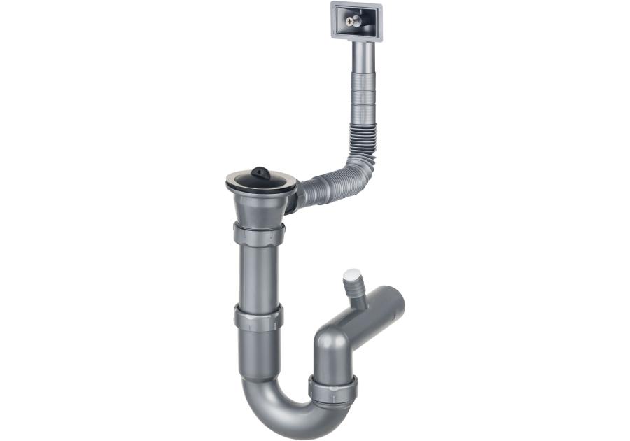 Zdjęcie: Syfon do zlewozmywaka stalowego nakładanego 1-komorowego - odpływ 2" stal DEANTE