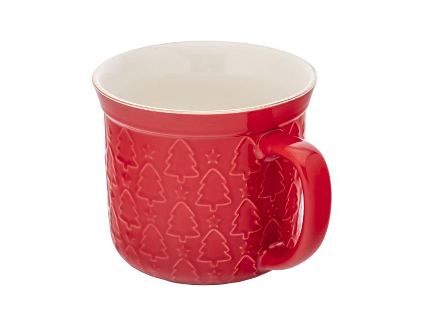 Zdjęcie: Kubek prosty duży 640 ml z wywiniętym rantem i tłoczeniem dekoracja choinki czerwone ALTOM DESIGN