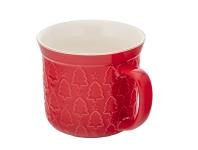 Zdjęcie: Kubek prosty duży 640 ml z wywiniętym rantem i tłoczeniem dekoracja choinki czerwone ALTOM DESIGN
