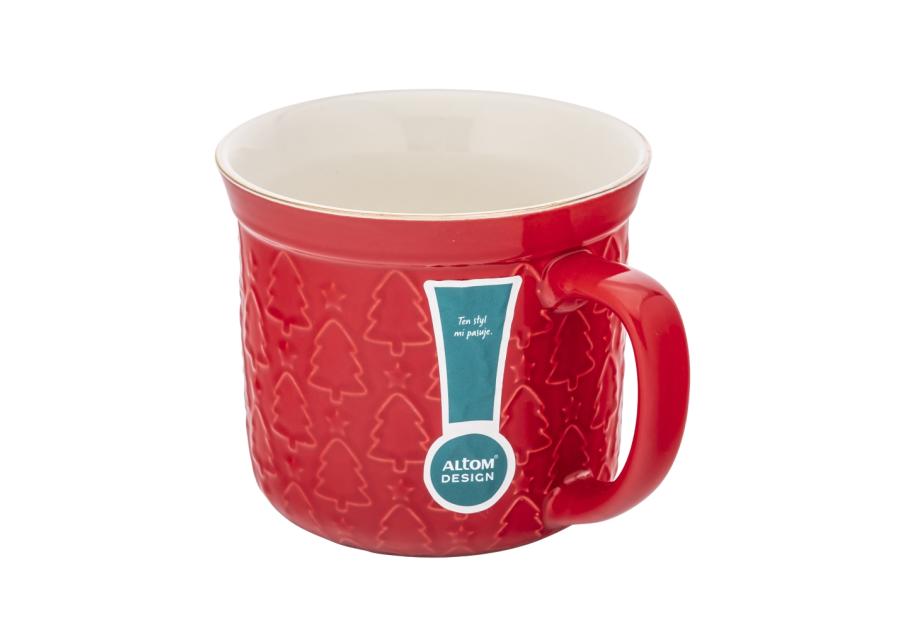 Zdjęcie: Kubek prosty duży 640 ml z wywiniętym rantem i tłoczeniem dekoracja choinki czerwone ALTOM DESIGN