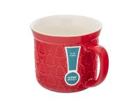 Zdjęcie: Kubek prosty duży 640 ml z wywiniętym rantem i tłoczeniem dekoracja choinki czerwone ALTOM DESIGN