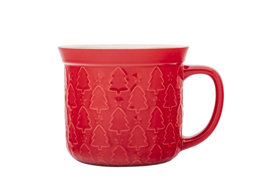 Zdjęcie: Kubek prosty duży 640 ml z wywiniętym rantem i tłoczeniem dekoracja choinki czerwone ALTOM DESIGN