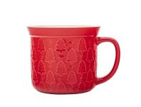 Zdjęcie: Kubek prosty duży 640 ml z wywiniętym rantem i tłoczeniem dekoracja choinki czerwone ALTOM DESIGN