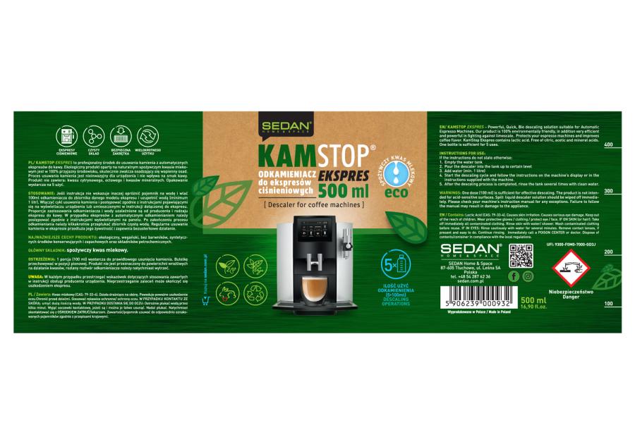 Zdjęcie: Odkamieniacz do ekspresów w płynie 500 ml Kamstop ekspres SEDAN