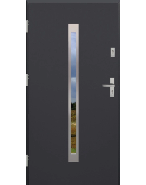 Zdjęcie: Drzwi zewnętrzne stalowo-drewniane Disting Otello 11 Antracyt 90 cm lewe KR CENTER
