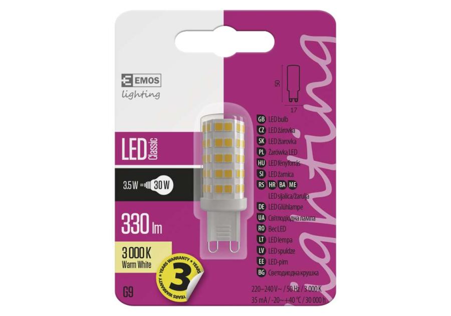 Zdjęcie: Żarówka LED Classic JC, G9, 3,5 W (30 W), 330 lm, ciepła biel EMOS