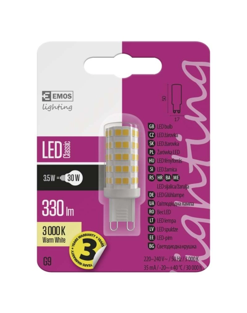 Zdjęcie: Żarówka LED Classic JC, G9, 3,5 W (30 W), 330 lm, ciepła biel EMOS