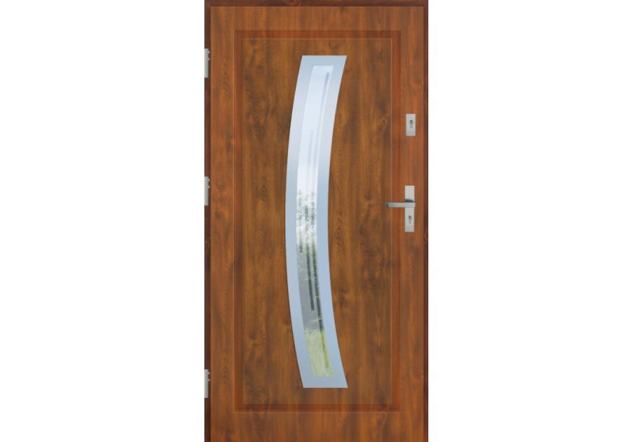 Zdjęcie: Drzwi zewnętrzne stalowo-drewniane Disting Figaro 02 Dąb złoty 80 cm lewe KR CENTER