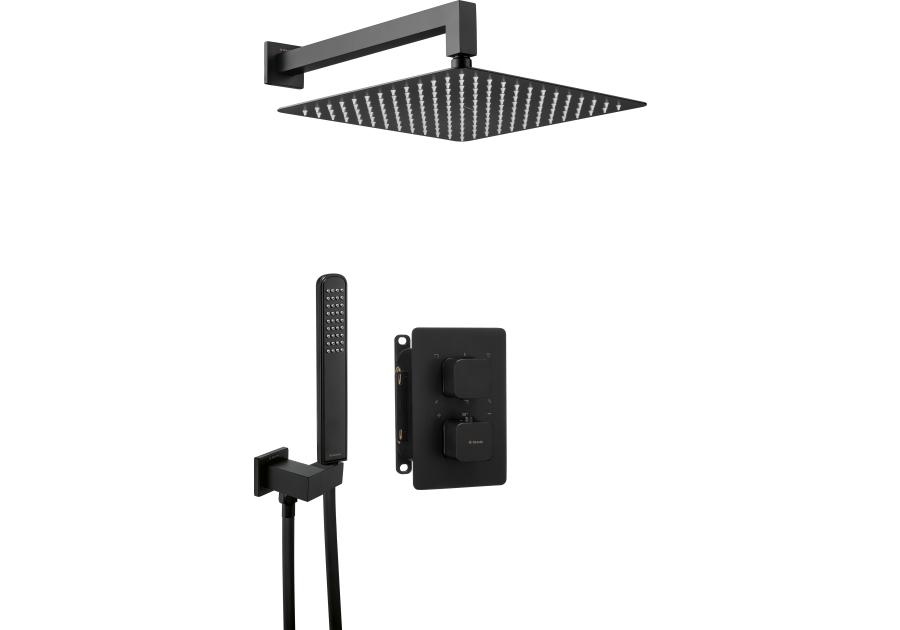 Zdjęcie: Komplet podtynkowy natryskowy nero z boxem termostatycznym zaokrąglony DEANTE