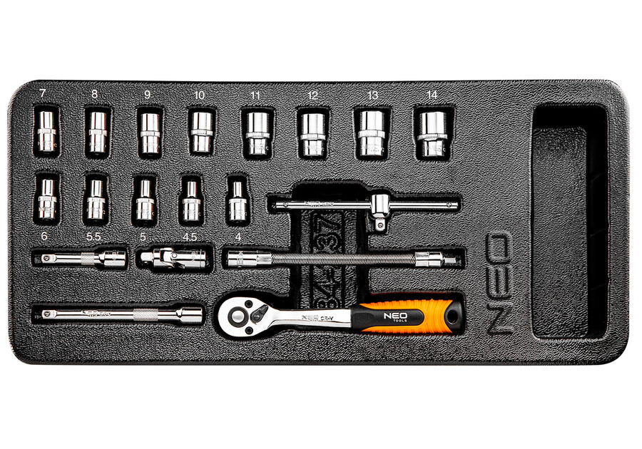 Zdjęcie: Klucze nasadowe 1/4", zestaw 19 sztuk, wkładka NEO
