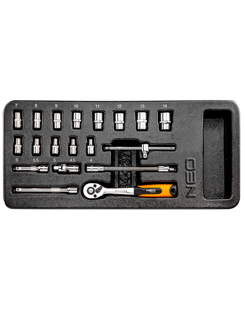 Zdjęcie: Klucze nasadowe 1/4", zestaw 19 sztuk, wkładka NEO