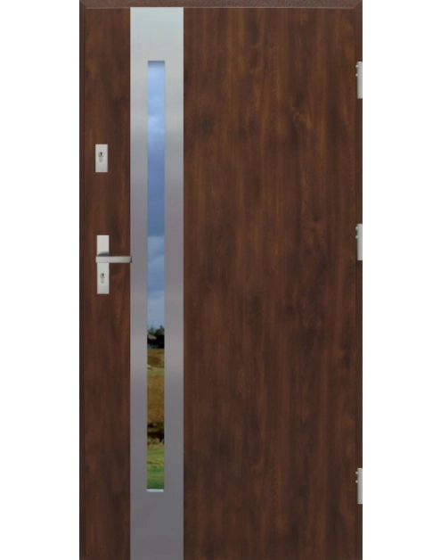 Zdjęcie: Drzwi zewnętrzne stalowo-drewniane Disting Otello 08B Orzech 80 cm prawe KR CENTER