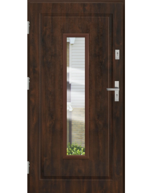 Zdjęcie: Drzwi zewnętrzne stalowo-drewniane Disting Mario 09 Orzech 100 cm lewe KR CENTER