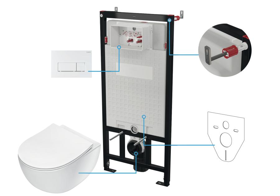 Zdjęcie: Zestaw podtynkowy - stelaż, przycisk Bianco, deska, miska wisząca Peonia biała DEANTE