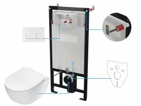 Zestaw podtynkowy - stelaż, przycisk Bianco, deska, miska wisząca Peonia biała DEANTE