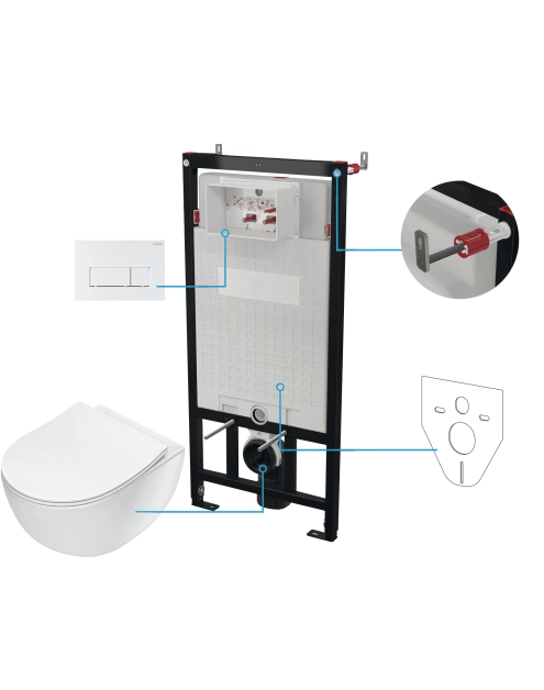 Zdjęcie: Zestaw podtynkowy - stelaż, przycisk Bianco, deska, miska wisząca Peonia biała DEANTE