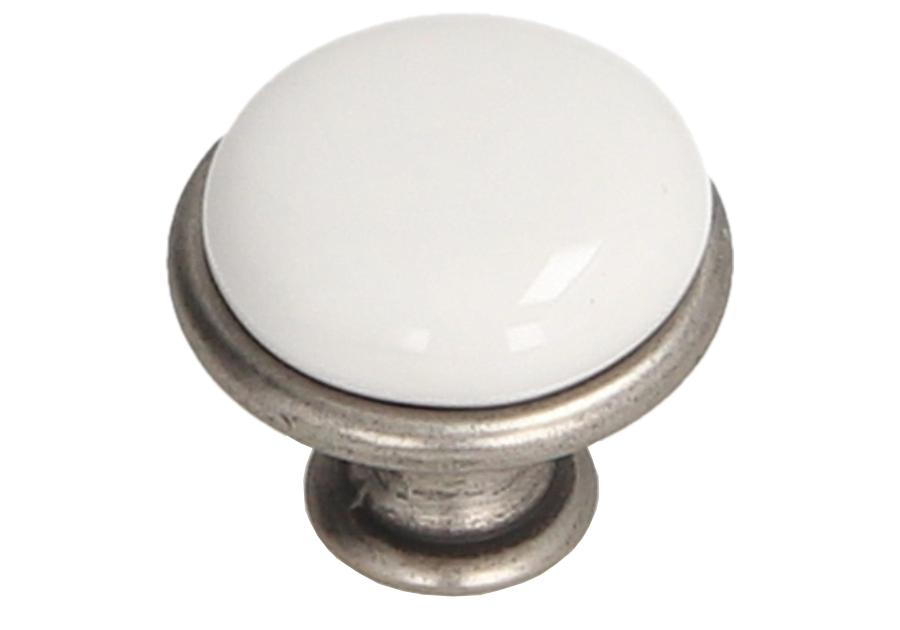 Zdjęcie: Gałka meblowa GP19 porcelana biała + nikiel patynowany GAMET