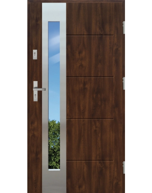 Zdjęcie: Drzwi zewnętrzne stalowo-drewniane Disting Nicolo 05B Orzech 90 cm prawe KR CENTER