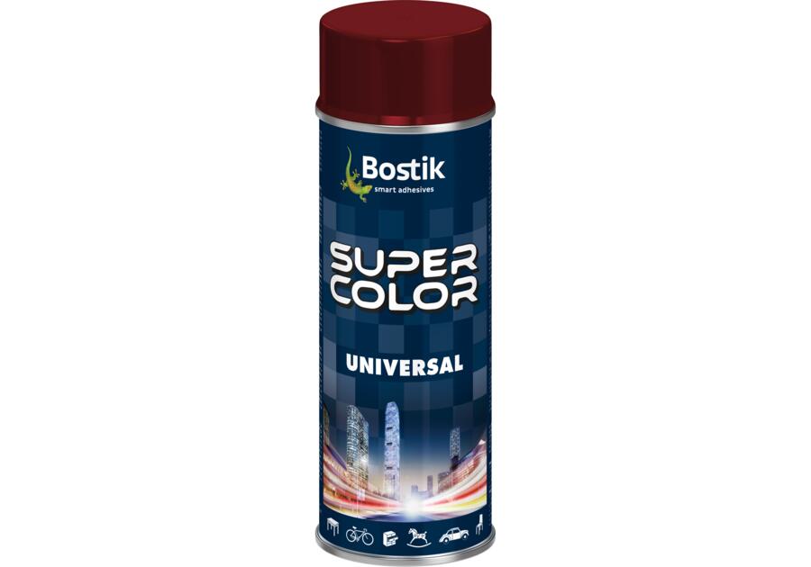 Zdjęcie: Lakier uniwersalny ogólnego zastosowania Super Color Universal purpurowy RAL 3004 400 ml BOSTIK