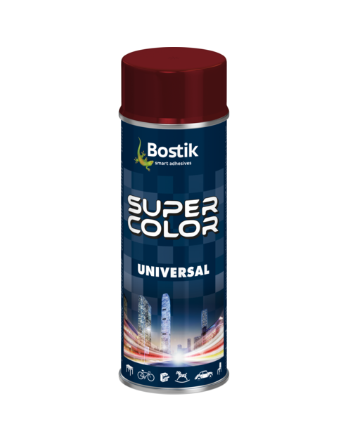 Zdjęcie: Lakier uniwersalny ogólnego zastosowania Super Color Universal purpurowy RAL 3004 400 ml BOSTIK