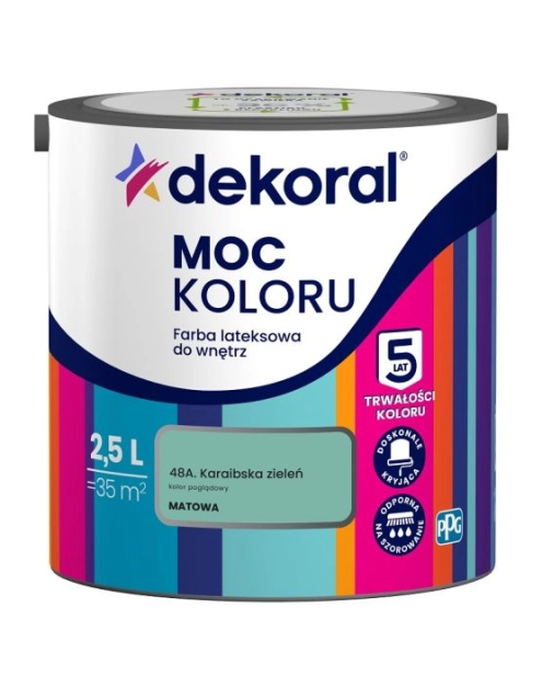 Zdjęcie: Farba lateksowa Moc Koloru Karaibska zieleń 2,5 L DEKORAL