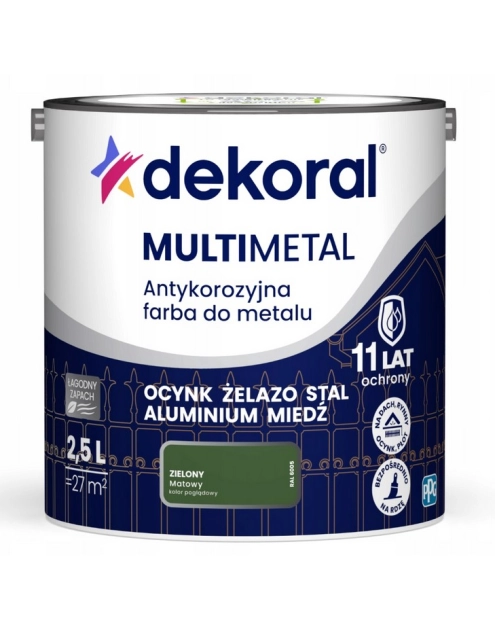 Zdjęcie: Farba do metalu Multimetal Antykorozyjna Zielony 2,5 L DEKORAL