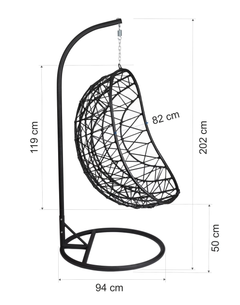 Zdjęcie: Fotel wiszący czarny z poduszkami 68x69x189 cm technorattan KEPLAND