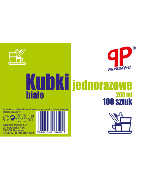 Zdjęcie: Kubki białe 0,2 L - 100 szt. PP PROFESSIONAL