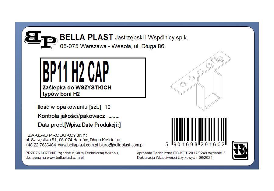 Zdjęcie: Zatyczka do listwy do boniowania BP11 H2 CAP biały BELLA PLAST