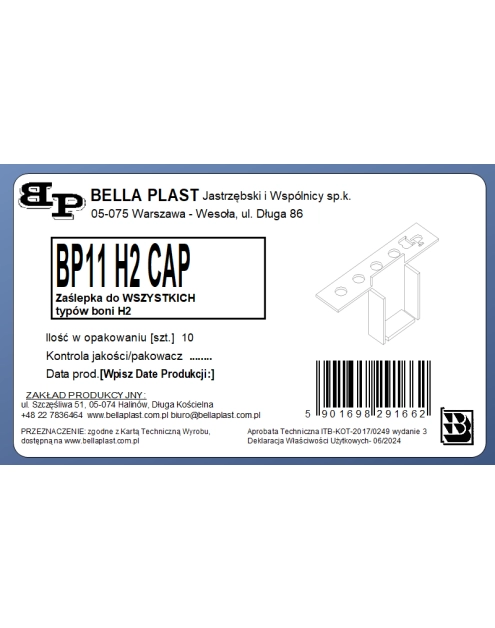 Zdjęcie: Zatyczka do listwy do boniowania BP11 H2 CAP biały BELLA PLAST