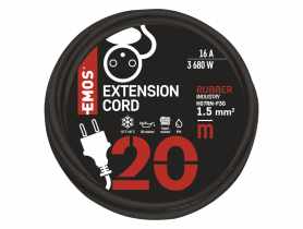 Przedłużacz ogrodowy 20 m, 1 gniazdo, czarny, guma-neopren, 230 V, 1,5 mm2 EMOS