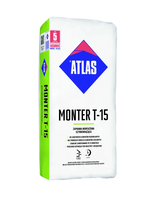 Zdjęcie: Zaprawa montażowa szybkowiążąca Monter T-15 - 25 kg ATLAS