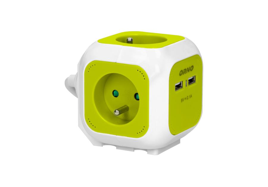 Zdjęcie: Przedłużacz kostka 4x2P+Z, 2xUSB, 1,4 m limonka ORNO