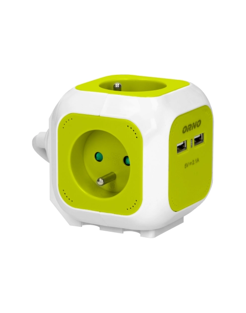 Zdjęcie: Przedłużacz kostka 4x2P+Z, 2xUSB, 1,4 m limonka ORNO