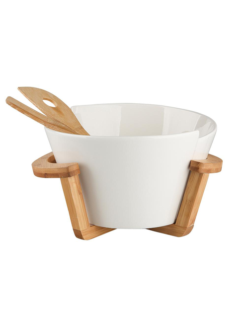 Zdjęcie: Salaterka owalna 29x25x16 cm z podstawą i łyżkami bambusowymi New Regular ALTOMDESIGN