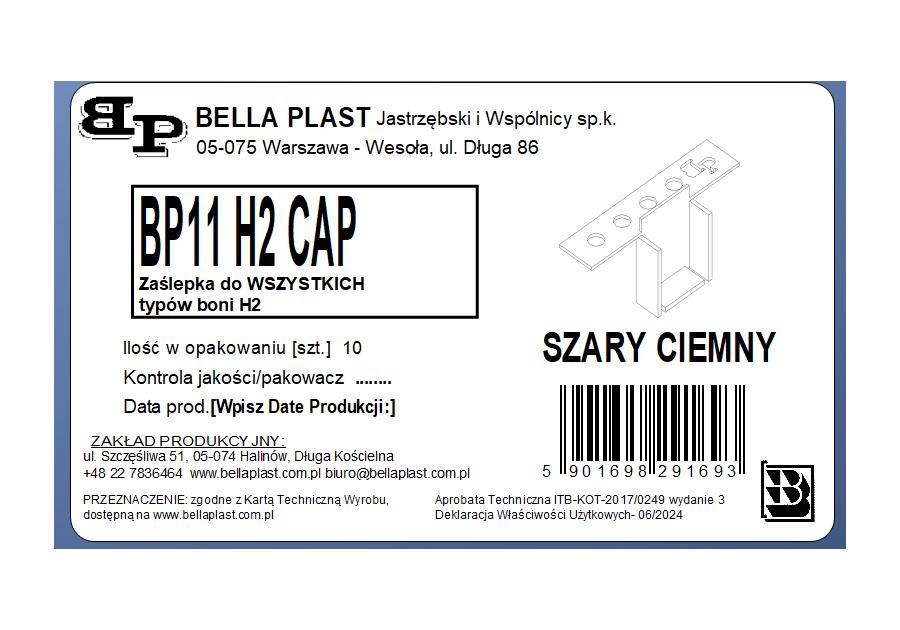 Zdjęcie: Zatyczka do listwy do boniowania BP11 H2 CAP szary ciemny BELLA PLAST