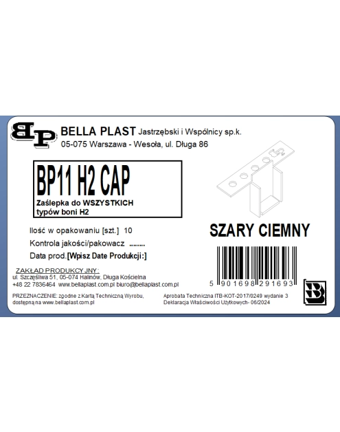 Zdjęcie: Zatyczka do listwy do boniowania BP11 H2 CAP szary ciemny BELLA PLAST