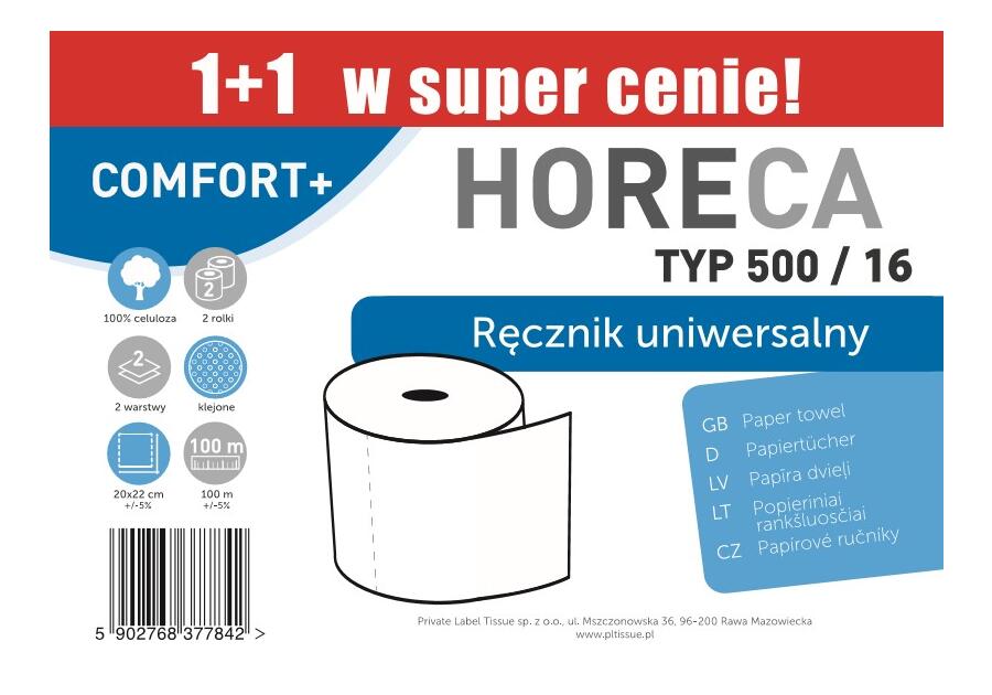 Zdjęcie: Ręcznik papierowy typ 500/16 2W (1+1) 2 rolki HORECA COMFORT+