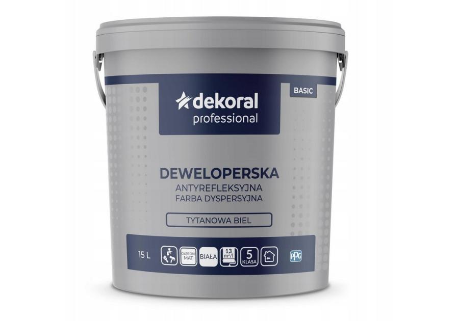 Zdjęcie: Farba Deweloperska biała 15 L DEKORAL PROFESSIONAL