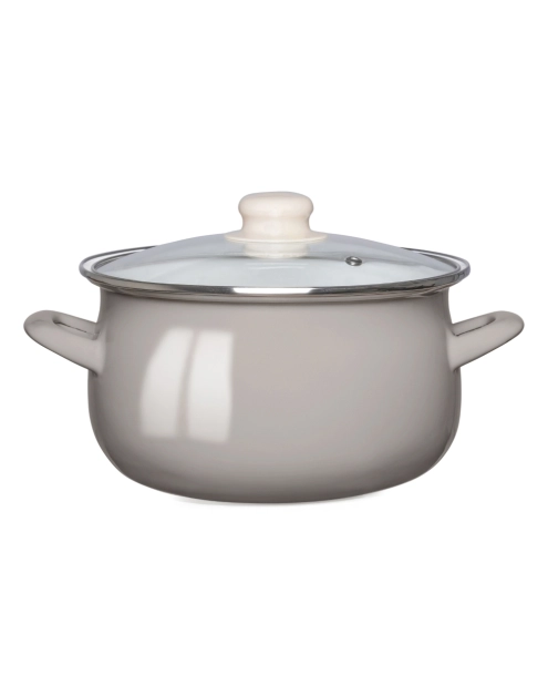 Zdjęcie: Garnek emaliowany 22 cm - 3,5 L taupe z pokrywą szklaną ALTOMDESIGN