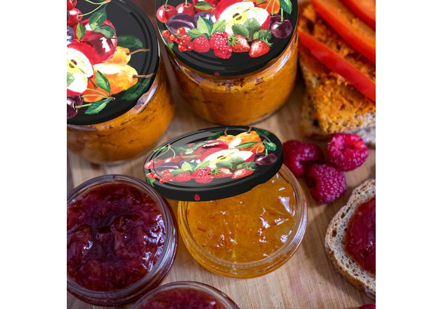 Zdjęcie: Zakrętka fi66 owoce na czarnym tle mix - 10 szt. BROWIN