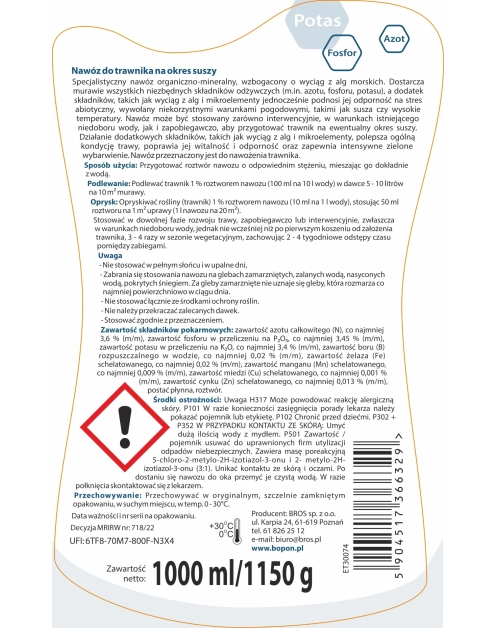 Zdjęcie: Nawóz do trawnika na okres suszy 1 L BOPON