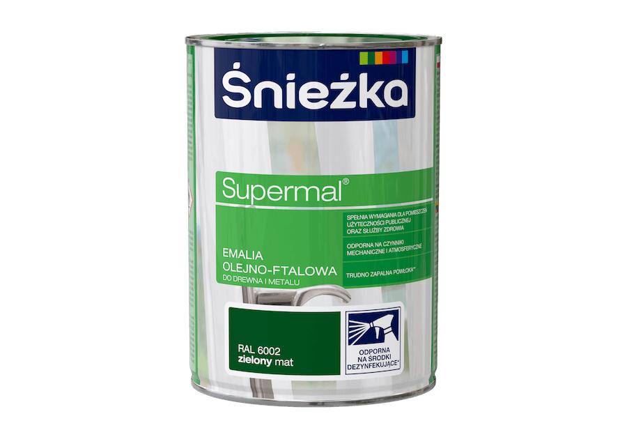 Zdjęcie: Emalia olejno-ftalowa do drewna i metalu Supermal 0,8 L zielony mat ŚNIEŻKA