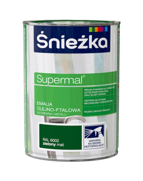 Zdjęcie: Emalia olejno-ftalowa do drewna i metalu Supermal 0,8 L zielony mat ŚNIEŻKA