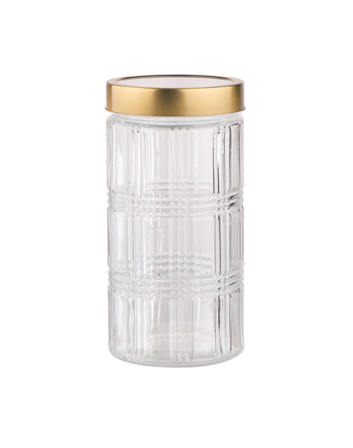 Zdjęcie: Pojemnik szklany z pokrywką w kolorze złota 1,7 L dekoracja kratka ALTOMDESIGN