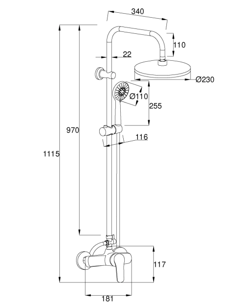 Zdjęcie: Deszczownia Malta z baterią natryskową chrom INVENA
