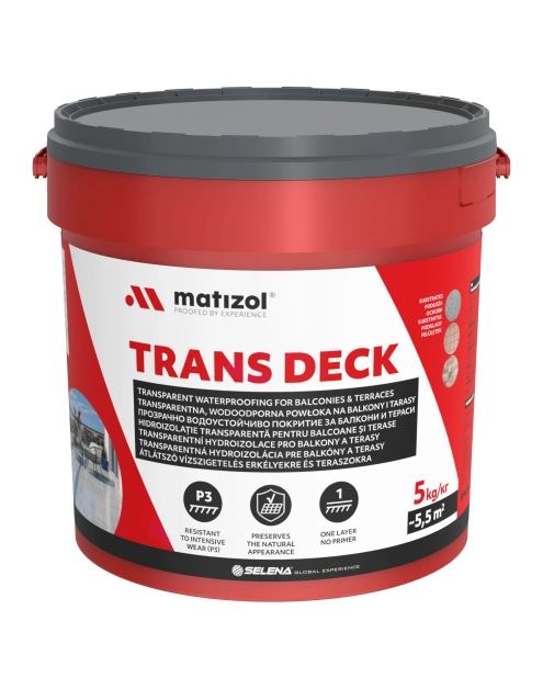 Zdjęcie: Powłoka na balkony i tarasy transparentna, wodoodporna Trans Deck 5 kg MATIZOL
