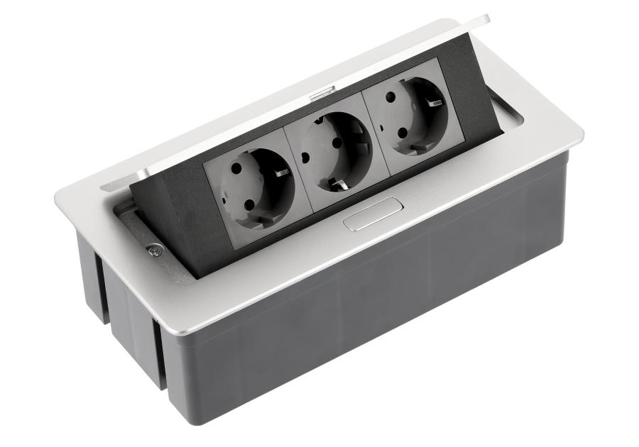 Zdjęcie: Przedłużacz biurkowy wpuszczany Soft 3 x gniazdko, kabel zasilający z wtyczką GTV